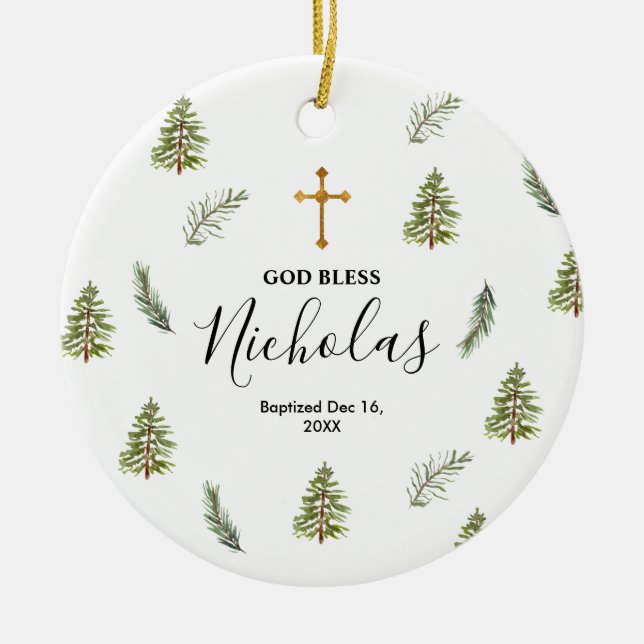 Jul Rustic Gräs Träd Baptism Välsigna dig Julgransprydnad Keramik (Framsidan)