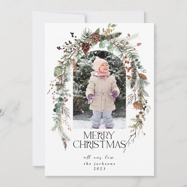 Jul Rustic Greenery Berries Lotus Photo Julkort (Framsida)