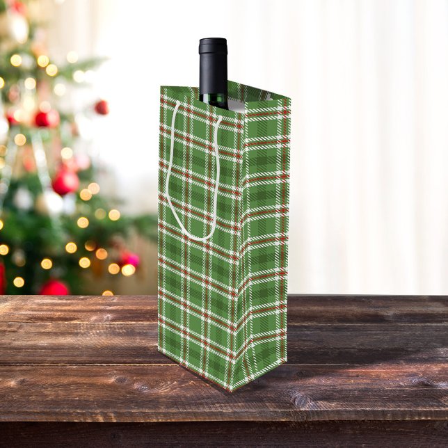 Jul Rustic Grönt Farmhouse Helgdag Play (Green simple plaid pattern wine gift bag)