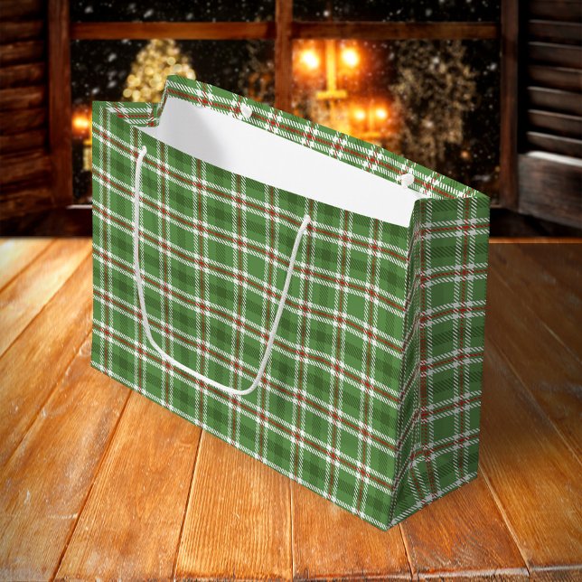 Jul Rustic Grönt Helgdag Farmhouse Play (Green plaid pattern classic large gift bag.)