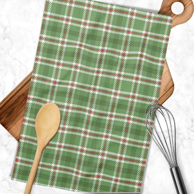 Jul Rustic Grönt Helgdag Farmhouse Play Kökshandduk (Simple green plaid rustic kitchen towel.)