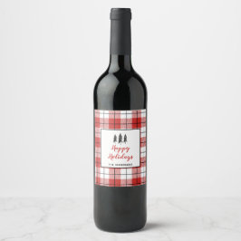 Jul Rustic Red White & Black Flanals Mönster Vinflaska Etikett