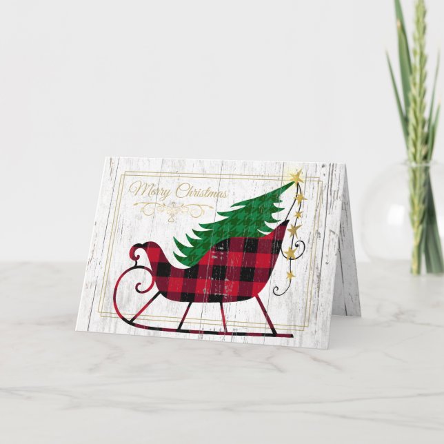 Jul Rustic Sleigh Red Buffalo Play Helgkort (Framsida)
