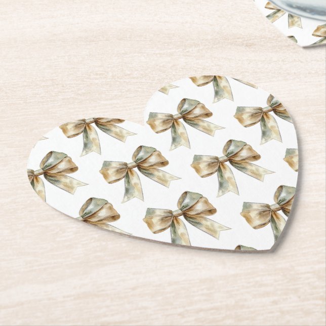 Jul Rustic White Grönt Guld Bows Underlägg Papper (Vinklad)