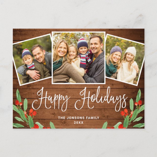 Jul Rustic Wood 3 PHOTO Hälsning Helgdag Vykort (Framsida)