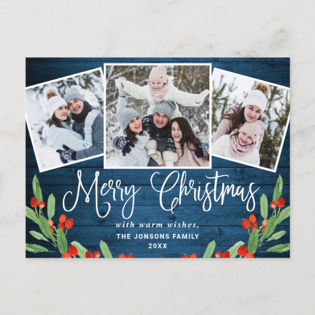 Jul Rustic Wood 3 PHOTO Hälsning Helgdag Vykort (Framsida)