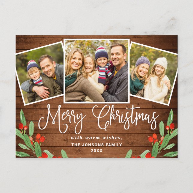 Jul Rustic Wood 3 PHOTO Hälsning Helgdag Vykort (Framsida)
