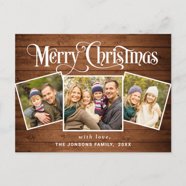 Jul Rustic Wood 3 PHOTO Hälsning Helgdag Vykort (Framsida)