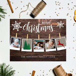 Jul Rustic Wood 3 Photo Snapshots Collage Helg Vykort