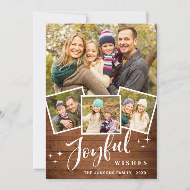 Jul Rustic Wood 4 PHOTO Hälsning Boho Julkort (Framsida)