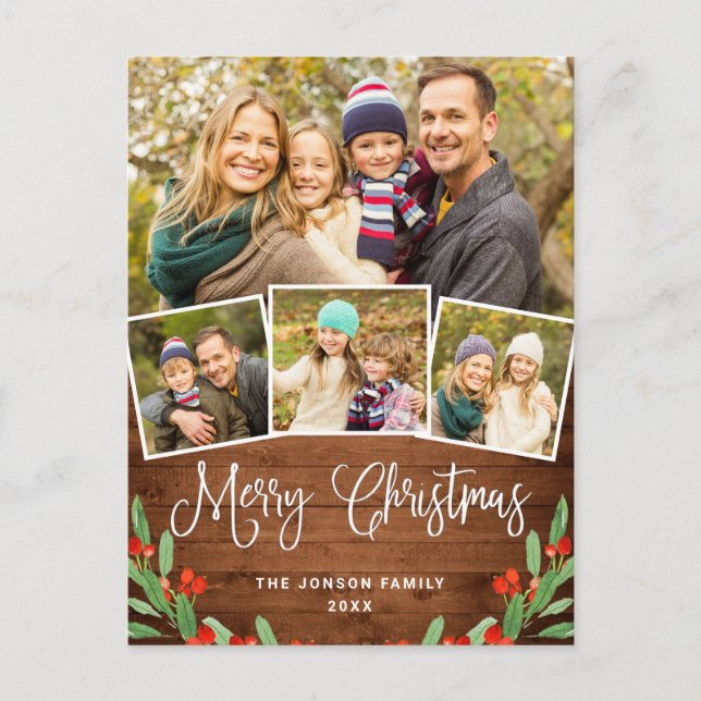 Jul Rustic Wood 4 PHOTO Hälsning Helgdag Vykort (Framsida)