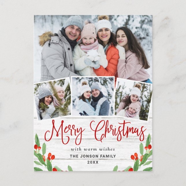 Jul Rustic Wood 4 PHOTO Hälsning Helgdag Vykort (Framsida)