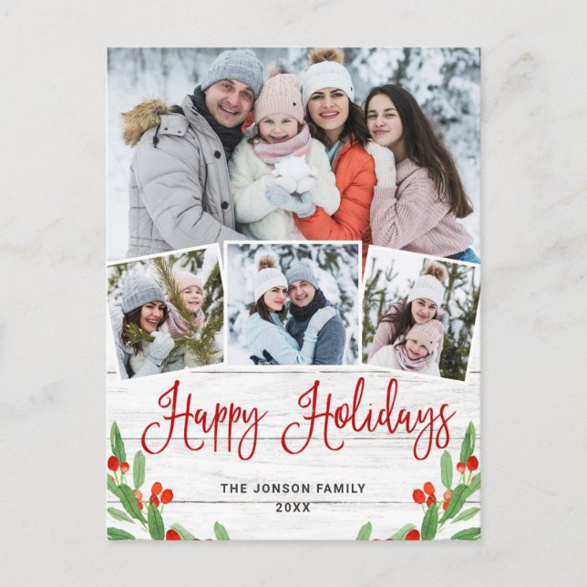 Jul Rustic Wood 4 PHOTO Hälsning Helgdag Vykort (Framsida)