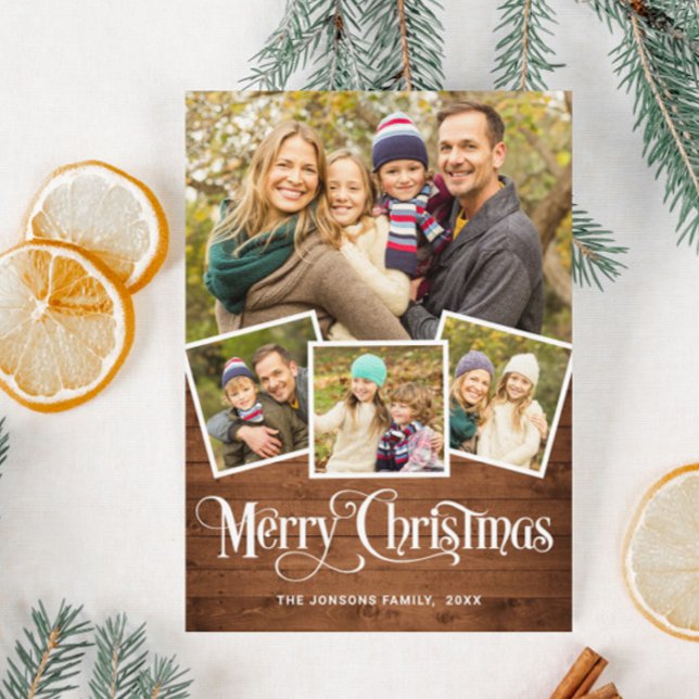 Jul Rustic Wood 4 PHOTO Hälsning Julkort (Skapare uppladdad)