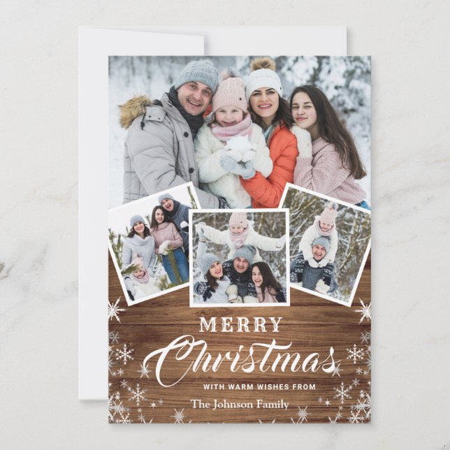 Jul Rustic Wood 4 PHOTO Hälsning QR-kod Julkort (Framsida)