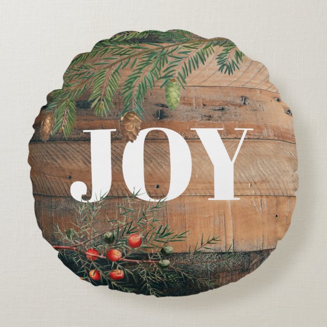Jul Rustic Wood Joy Rund Kudde (Framsidan)