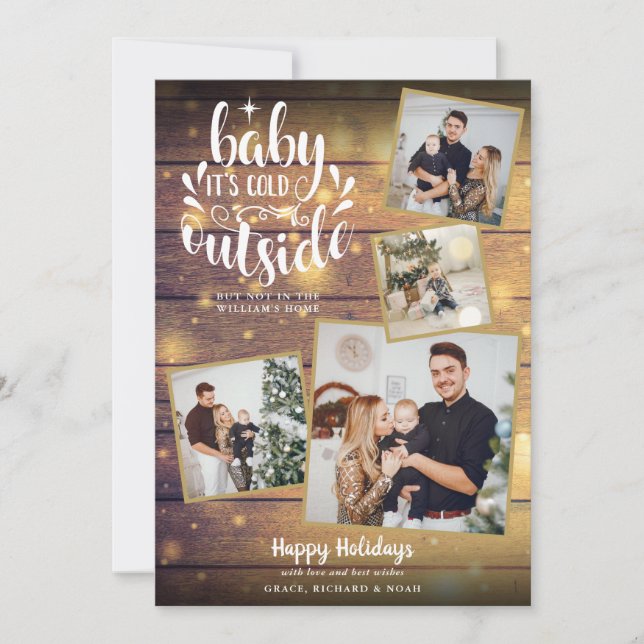 Jul Rustik 4 Foto Collage Trä Julkort (Framsida)