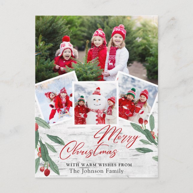 Jul Rustik Björkbark Foto Högtidlig Hälsning Vykort (Framsida)