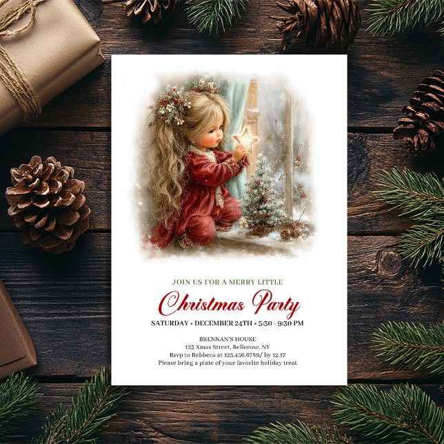 Jul Rustik Högtids Scen Guld Stjärna Inbjudan (Christmas Rustic Holiday Scene Gold Star Invite)