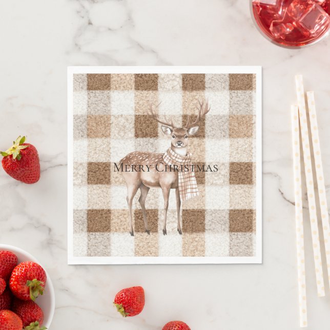 Jul Rustik Krämbrun Plaid Hjort Pappersservett (Insitu)