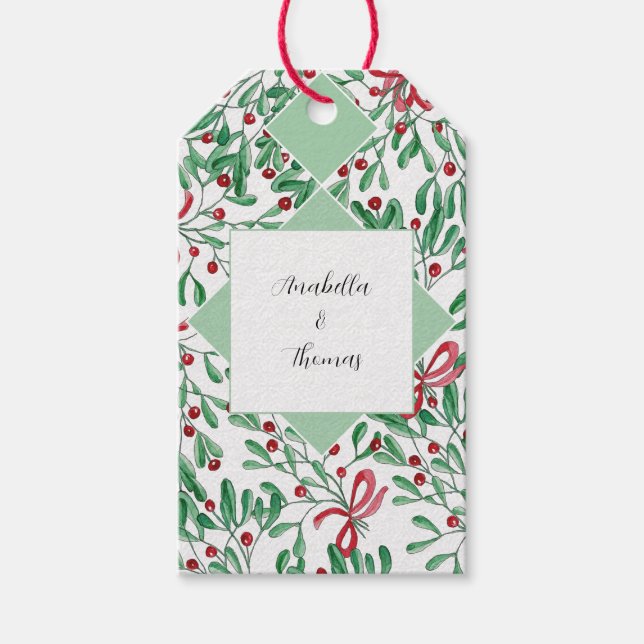 Jul Rustik Mistel Vattenfärg Handmålad Presentetikett (Framsidan)