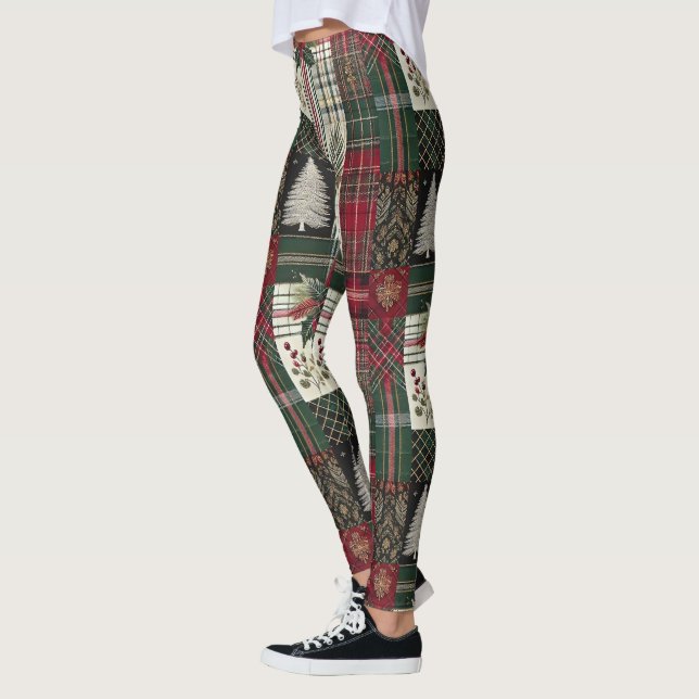 Jul, rustik, traditionell Grönt Mönster Leggings (Vänster)