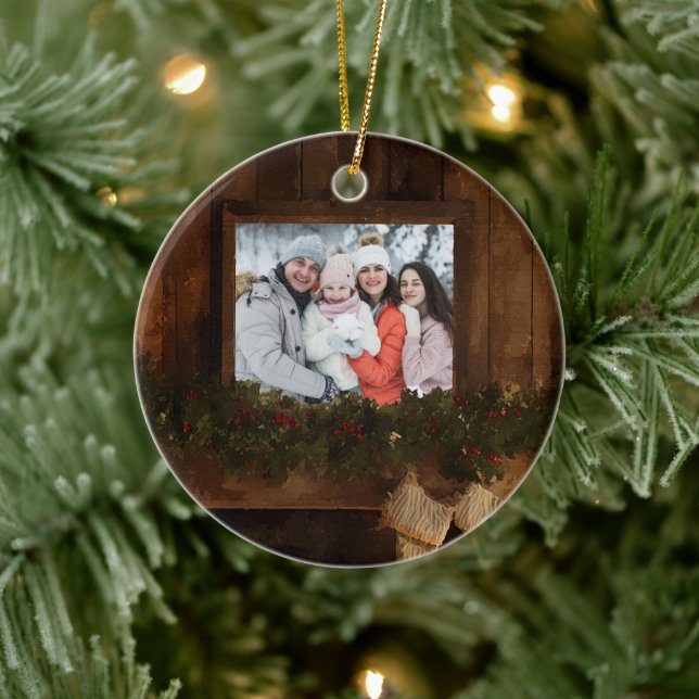 Jul Rustik Vinter Eldstad Foto Julgransprydnad Keramik (Träd)