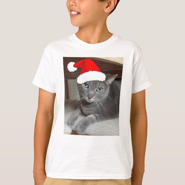 Jul Rysk Blå Grå Katt Tee Shirt (Framsida)