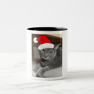 jul rysk blå grå katt Två-Tonad mugg