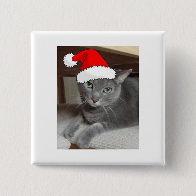 Jul, ryskt blått Grått Cat Knapp (Framsida)