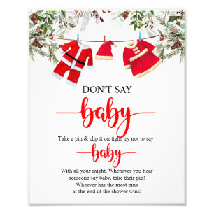 Jul Säg inte Baby Baby Shower Game Sign Fototryck
