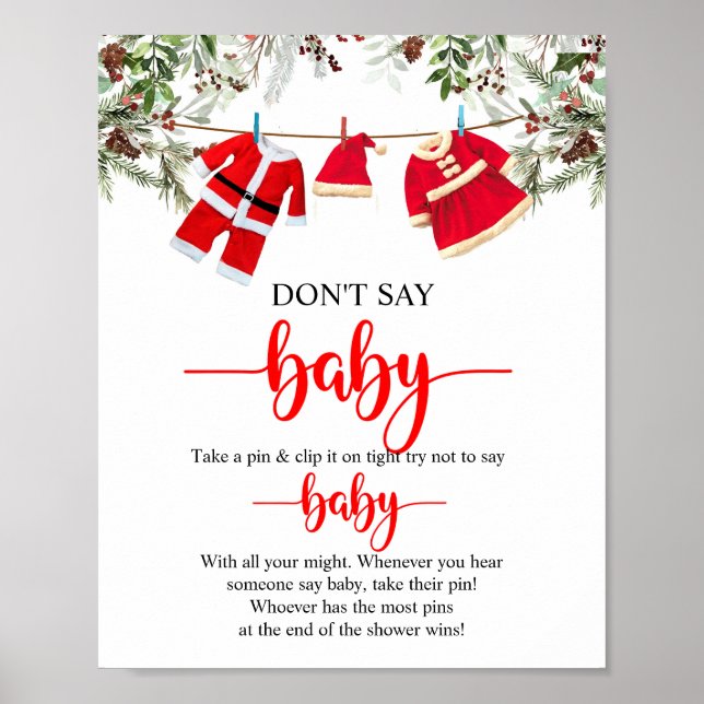 Jul Säg inte Baby Baby Shower Game Sign Poster (Framsidan)