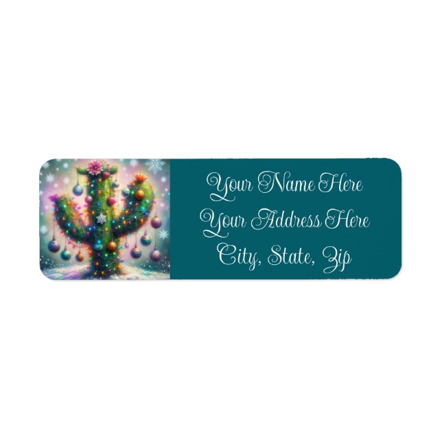Jul Saguaro Cactus Whimsical Returadress Returadress Etikett (Framsidan)