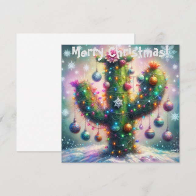 Jul Saguaro Cactus Whimsical Snöflingor Card (Fram/baksida)