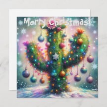 Jul Saguaro Cactus Whimsical Snöflingor Card