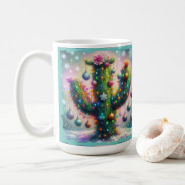 Jul Saguaro Cactus Whimsical Snöflingor Kaffemugg