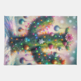 Jul Saguaro Cactus Whimsical Snöflingor Kökshandduk