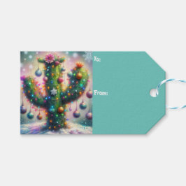 Jul Saguaro Cactus Whimsical Snöflingor Presentetikett