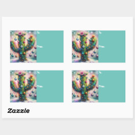 Jul Saguaro Cactus Whimsical Snöflingor Rektangulärt Klistermärke