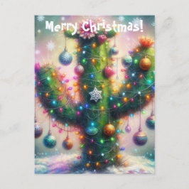 Jul Saguaro Cactus Whimsical Snöflingor Vykort