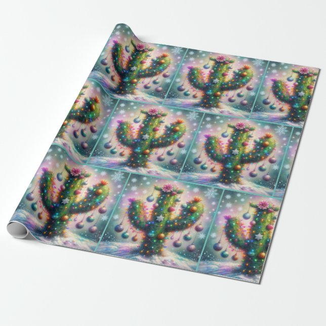 Jul Saguaro Kaktus Whimsisk Dekoupage Presentpapper (Utrullad)