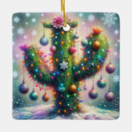 Jul Saguaro Träd Cactus Whimsical Teal Rosa Julgransprydnad Keramik