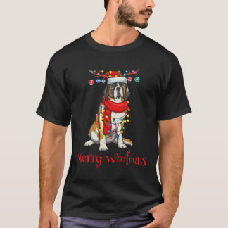 jul Saint Bernard Hund Helgdag Ljus Merry W T Shirt