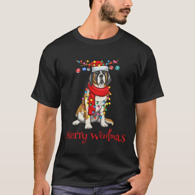 jul Saint Bernard Hund Helgdag Ljus Merry W T Shirt (Framsida)