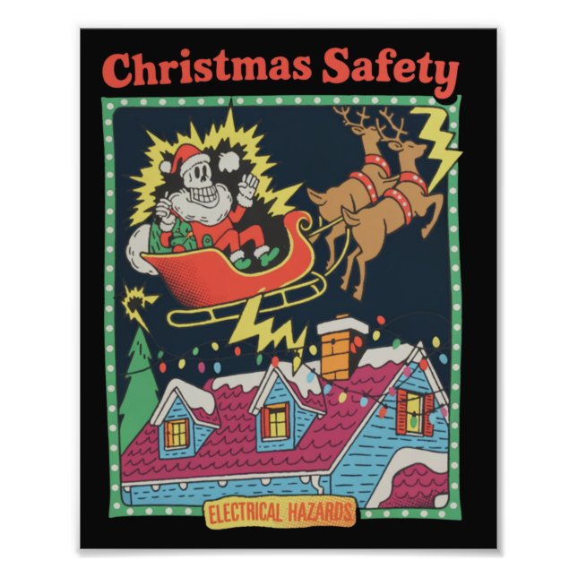 Jul Säkerhet Elektriska Risker Skelett Tomte Fototryck (Framsidan)