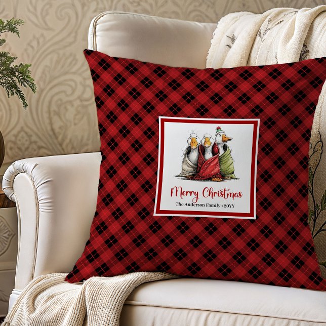 Jul Sällsam Gås Nyckfull Kudd Art Kudde (Christmas Quirky Goose Whimsy Throw Pillow Art)