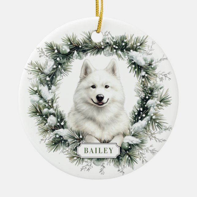 Jul Samoyed Hund Ceramic Circle Ornament (Framsidan)