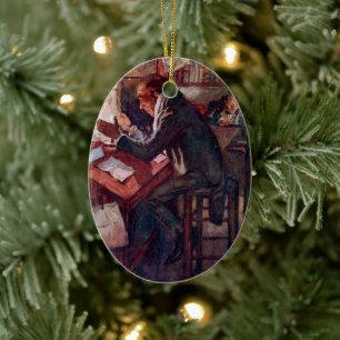 Jul Sång: Cratchit och Scrooge Julgransprydnad Keramik