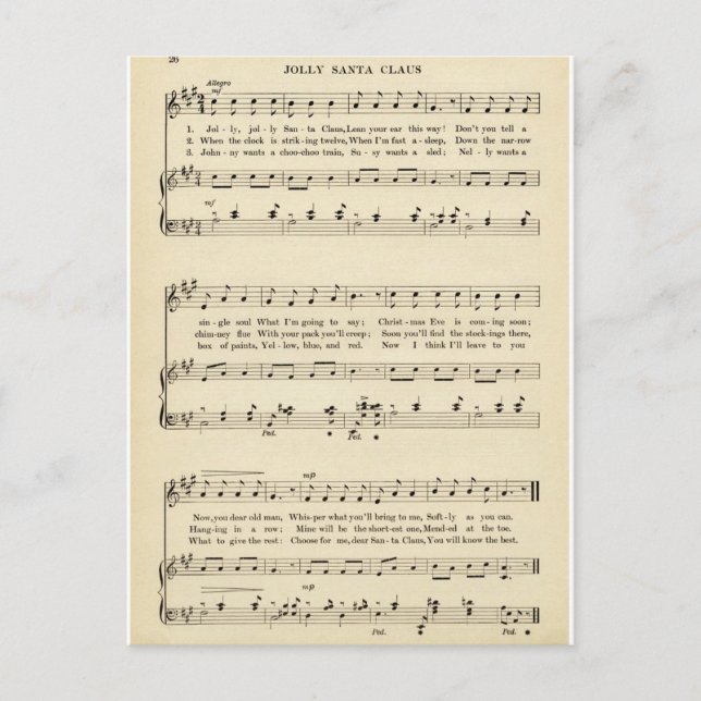 Jul Sång: "Jolly Old Jultomten" Helg Vykort (Framsida)