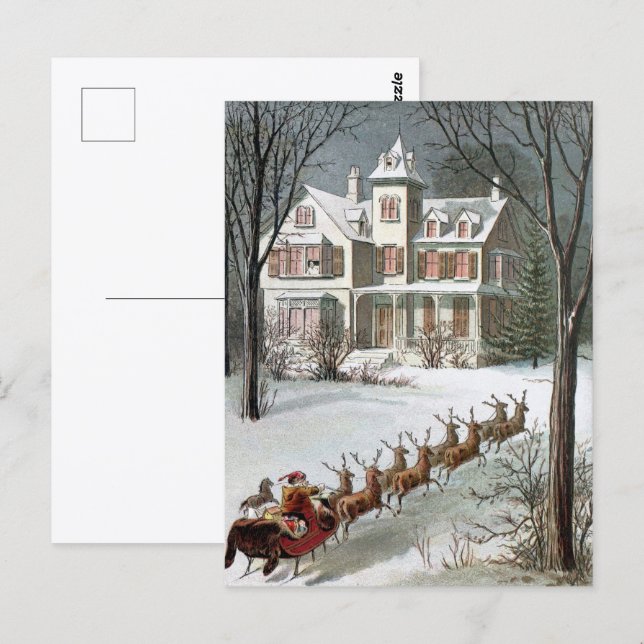Jul, Sankt Nikolaus med renar Vykort (Fram/baksida)